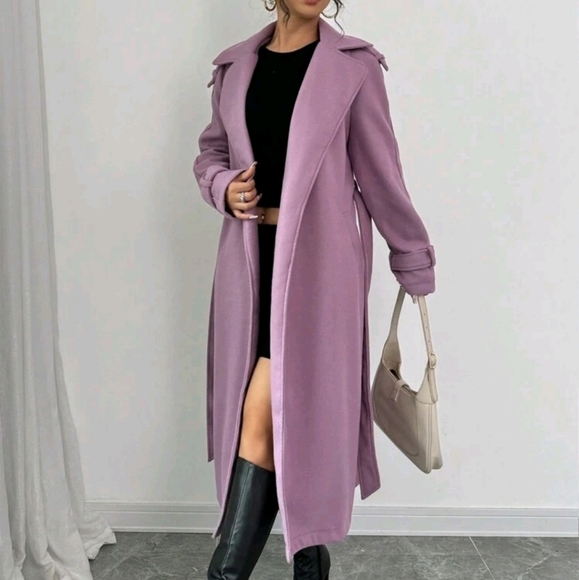 Jackets & Blazers - Women's Elegant Vintage Shoulder Design Waist Cinched Lapel Coat